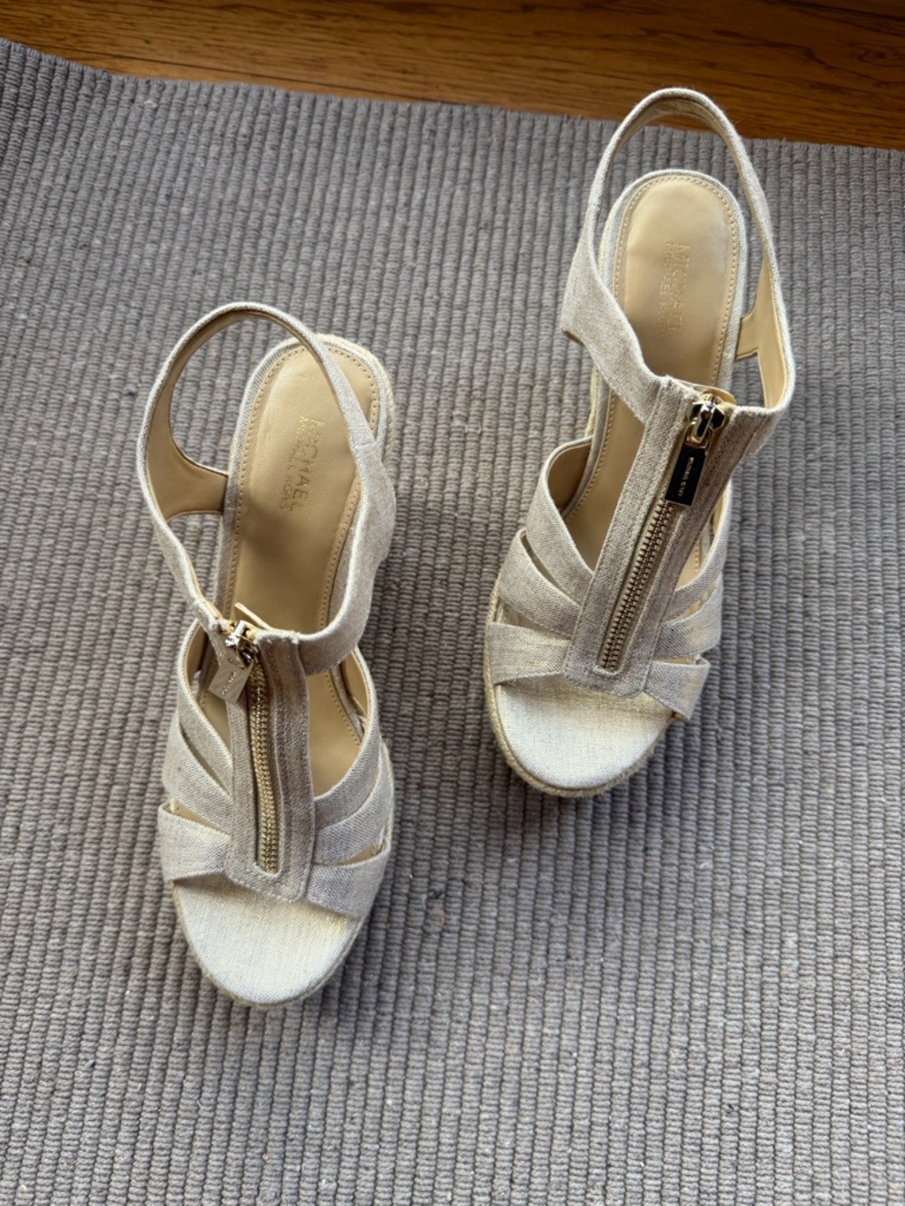 Michael Kors Pale Gold Metallic Zip Front Women's Sandal - Slingback Wedge